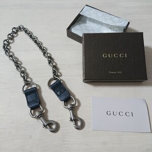 GUCCI (グッチ) ウォレットチェーン ブラック 全長約52cm メタル レザー