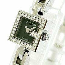 【1円スタート】【箱付き】GUCCI グッチ 102 Gミニ ダイヤベゼル SS ブラック文字盤 クオーツ レディース腕時計 251263_画像1