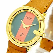 【1円スタート】GUCCI グッチ GP グリーン×レッド文字盤 クオーツ レディース腕時計 ジャンク 251312_画像2