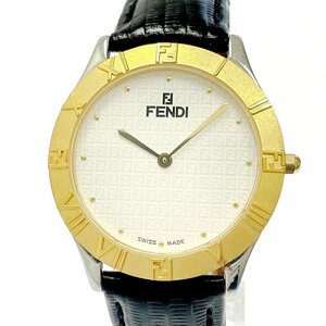 【1円スタート】FENDI フェンディ 2000G ラウンドフェイス GP×革ベルト ホワイト文字盤 クオーツ メンズ腕時計 254042