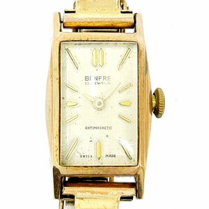 [1 jpy start ][ antique ]BENFRE Ben fre17 stone square 14K/0.585 stamp hand winding lady's wristwatch Junk 257165