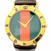 【1円スタート】GUCCI グッチ 3000.2.M GP レッド×グリーン文字盤 クオーツ メンズ腕時計 256898_画像2