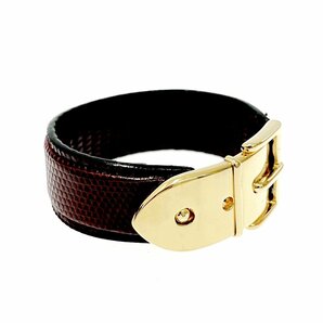 【1円スタート】【箱付き】GUCCI グッチ GP レザー ベルトモチーフ ブラウン系×ゴールド ブレスレット バングル 257319の画像4