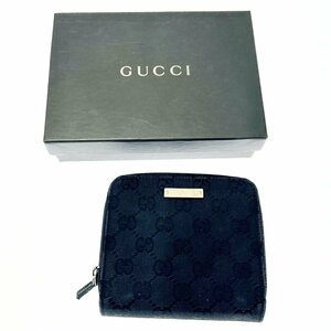 【1円スタート】【箱付き】GUCCI グッチ 035・4463・2211 GG柄 ラウンドファスナー キャンバス×カーフ ブラック 二つ折り 財布 251583