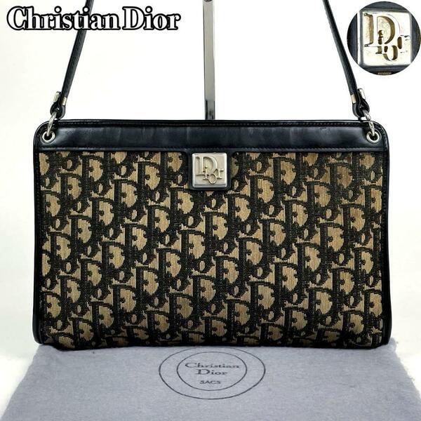 【人気】Christian Dior ディオール ショルダーバッグ トロッター金具 CD 肩掛け ゴールド金具 レザー キャンバス 黒 ブラック ベージュ