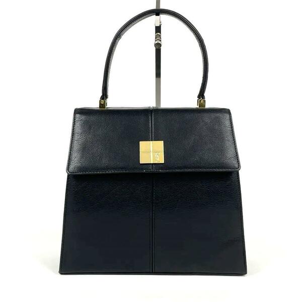 【美品】Yves Saint Laurent イヴサンローラン ハンドバッグ YSL カサンドラ ロゴプレート ゴールド金具 シボ革 レザー 黒 ブラック