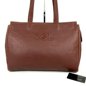 美品●Yves Saint Laurent イヴサンローラン トートバッグ 肩掛け YSL カサンドラ ゴールド金具 シボ革 レザー 赤茶色 ブラウン＊A4収納可の画像1