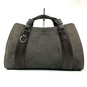 大人気●LOEWE ロエベ ハンドバッグ カモッシオ アナグラム ロゴ型押し トートバッグ 腕掛け シルバー金具 レザー スエード 茶色 グレーの画像1