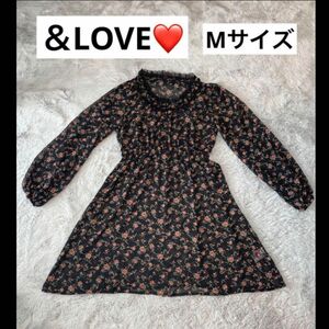 【新品】＆LOVE チュニック　ワンピース　黒　花柄　キャミソール付き　M アンドラブ