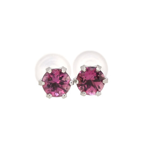 * popular * recommendation * elegant *10 month birthstone *K10WG*K10 white gold stud earrings *6ps.@ nail 3.5. round cut natural stone pink tourmaline *