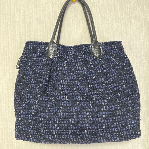 タック入りハンドバッグ 変わり織 ダークブルーラメ ハンドメイド
