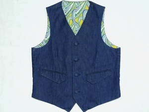 美品lacquer&C.ラクアアンドシーDenimWaistcoatデニムベストＭインディゴ