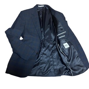 ［美品］ZARA　チェック　テーラードジャケット　ビジネス　カジュアル　ネイビー　ブラウン　サイドベント 2B 紺ブレ ジャケット
