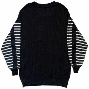 Rare 2017AW Y‘s docking wool over-size knit sweater Yohji Yamamoto archive collection Japanese label striped ヨウジヤマモト 希少