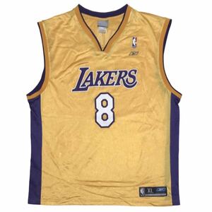 【00s】Reebok NBA LAKERS KOBE BRYANT #8 リーボック レイカーズ コービー ブライアント レプリカ ユニフォーム XL 黄 紫 ゲームシャツ
