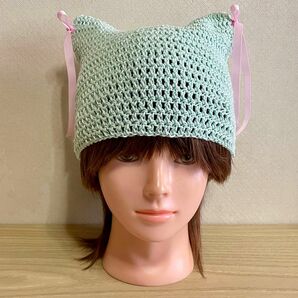 猫耳ニット帽 ラメミント レディース57.サイズ