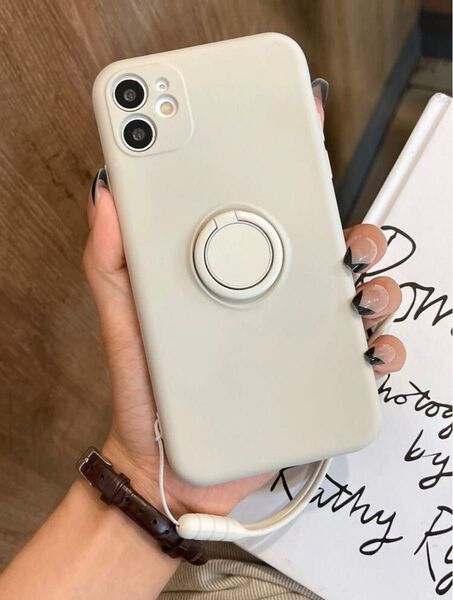 iPhone 13 ケース バンカーリング付き シンプル 韓国 ベージュ apple アイフォン★