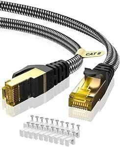 BUSOHE LANケーブル 20M CAT8フラットランケーブル高速 40Gbps 2000MHz RJ45 有線lanケーブル