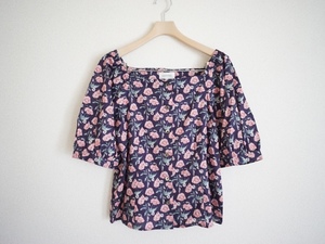  cat pohs 290 jpy [ regular price 1.4 ten thousand ] Anatelier Liberty square neck blouse 40 navy blue ab1 anatelier