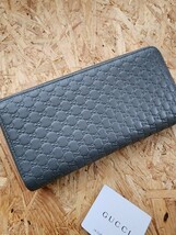 美品　GUCCI 大容量 長財布 シマレザー GGロゴ ラウンドファスナー_画像5