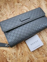 美品　GUCCI 大容量 長財布 シマレザー GGロゴ ラウンドファスナー_画像1