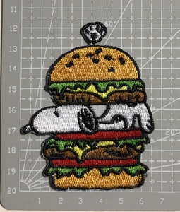  ハンバーガー スヌーピー ワッペン 刺繍ワッペン アイロンワッペン アップリケ アイロン接着 ワンポイント