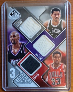 09-10 SP Game Used 3 Star Swatches 299枚限定 シリアル入 Scottie Pippen Karl Malone George Gervin トリプル ジャージ