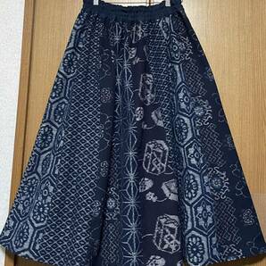 着物リメイク 久留米絣のパッチワークAラインスカート 16枚はぎ フリーサイズの画像2