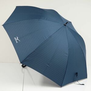  umbrella MIZUNO Mizuno USED beautiful goods .. pattern dark blue enduring manner gentleman umbrella glass fibre frame Jump super-large size 70cm KR A0329