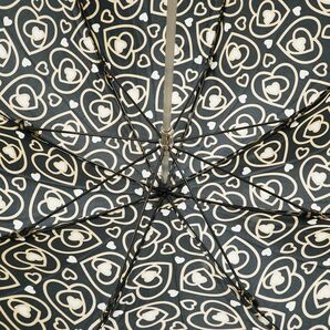 傘 YSL イヴサンローラン USED美品 ブラック ベージュ ハートプリント ロゴ刺繍 グラス骨 おわん型 ハートチャーム 60cm S A0343の画像3