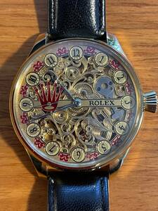 【豪華彫金ロレックス】 ROLEX 1点もの　芸術的アンティーク スケルトン　手巻　懐中時計から腕時計にリダン・リケース 