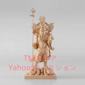 開運七福神 毘沙門天 柘植（ツゲ）高さ32.5 cm 仏像 置物 多聞天 木彫り 置物（びしゃもんてん） (金泥仕様)