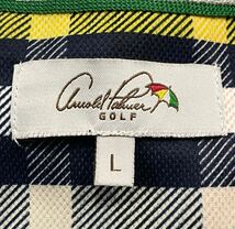 夏場に！ Arnold Palmer GOLF アーノルドパーマー ゴルフ 速乾性 部分チェック ロゴ刺繍 半袖ポロシャツ ネイビー Lサイズ 送料込 新規×_画像5