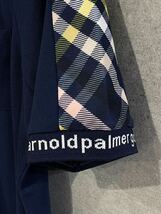 夏場に！ Arnold Palmer GOLF アーノルドパーマー ゴルフ 速乾性 部分チェック ロゴ刺繍 半袖ポロシャツ ネイビー Lサイズ 送料込 新規×_画像3