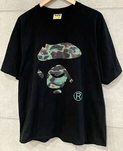 大人気！ A BATHING APE BAPE ア ベイシングエイプ Face LOGO プリント Tシャツ ブラック 2XLサイズ メンズ 大きいサイズ ○ 新規×