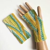 コットン混 オパール毛糸 手編み 冷房対策 UVハンドメイド ハンドウォーマー カバー 指なし手袋 B_画像4