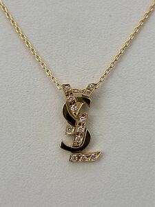 YSL イヴサンローラン K18YG ネックレス ダイヤモンド D0.11ct イエローゴールド 750 メレダイヤ ロゴ