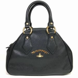 【ヴィヴィアンウエストウッド】本物 Vivienne Westwood ハンドバッグ 黒 オーブ金具 ミニトートバッグ PVC 女性用 レディース