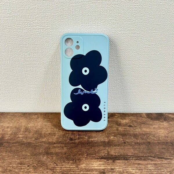 【新品】iPhone12ケース 北欧 花柄 ブルー