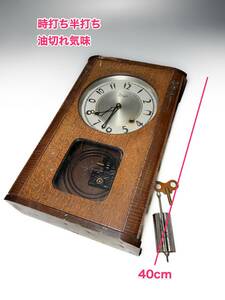 ■古い明治時計尾張時計 角時計 柱時計掛時計ゼンマイ式時計機械式時計手巻き 振り子時計 時打ち半打ち 古民具古道具ビンテージレトロ