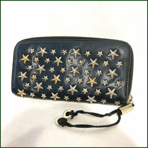 中古●JIMMY CHOO/ジミーチュウ●シルバースタッズ 長財布 フィリパ ラウンド ファスナー レザー ブラック