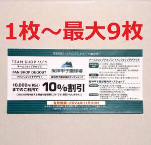 ④ 10%割引　1～9枚　グッズショップ　選抜高校野球　センバツ　阪神甲子園球場　アルプス　ダグアウト　タイガースショップ