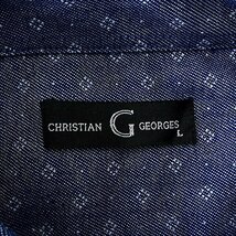 【新品ブランド品】送料無料 クリスチャンジョルジュ CHRISTIAN GEORGES サンライト小紋プリント ボタンダウンメンズシャツ L 紺 CO12-1401_画像5