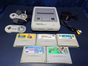 任天堂 スーパーファミコン 前期 本体美品 すぐ遊べるセット コントローラー ケーブル アダプター ソフト5本 SFC マリオ