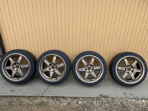 【美品】【リペア済】【当時物】RAYS TE37 17インチ 8.5j+30 114.3×5 バリ溝タイヤ Michelinpilot Sports 215/40r17【4本セット】