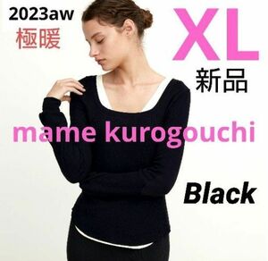 ユニクロ マメクロゴウチ ヒートテックウールブレンドワッフルスクエアネックT XL ブラック mame kurogouchi 