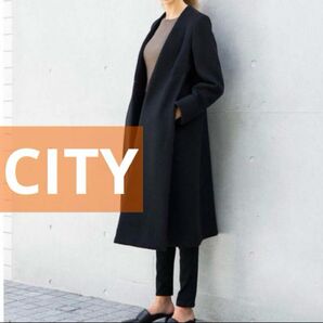 studious【CITY】サイドスリットノーカラーコート