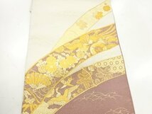 ys6839781; 竹に鳳凰・扇・菊桐模様織出し袋帯（材料）【アンティーク】【着】_画像2