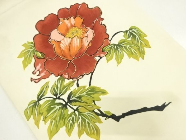 ys6860001; trabajo del artista, patrón de peonía pintado a mano, Shiose Nagoya obi [antiguo] [portable], banda, Nagoya Obi, Confeccionado