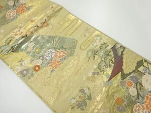 ys6869616; サービス品　ヱ霞に屋敷・草花模様織出し袋帯【リサイクル】【着】